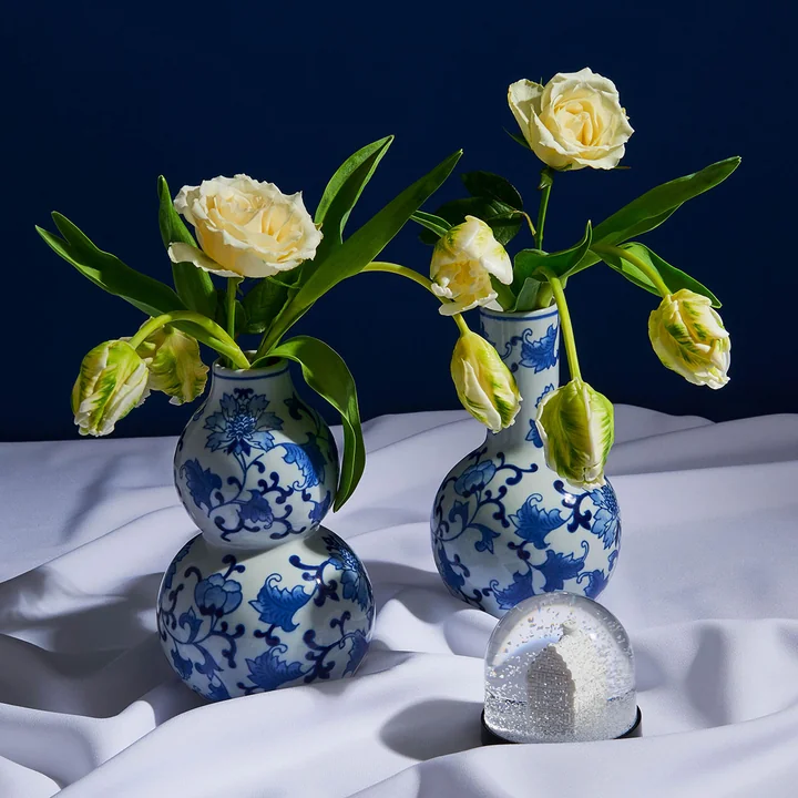 & klevering - Dutch Delight Vase 20 x Ø 12 cm, bleu / blanc (set de 2)