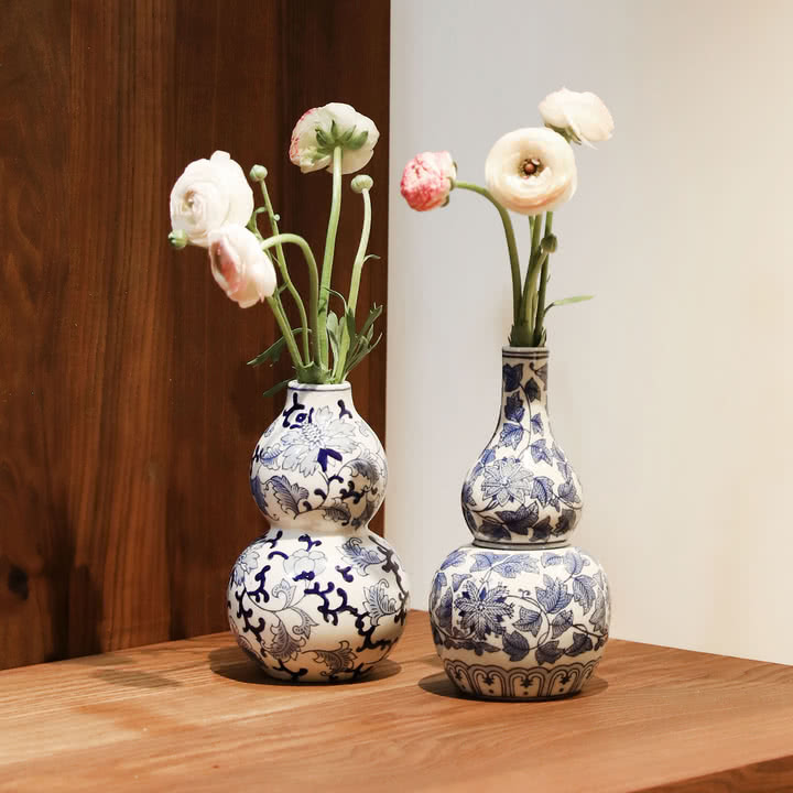 & klevering - Dutch Delight Vase 20 x Ø 12 cm, bleu / blanc (set de 2)