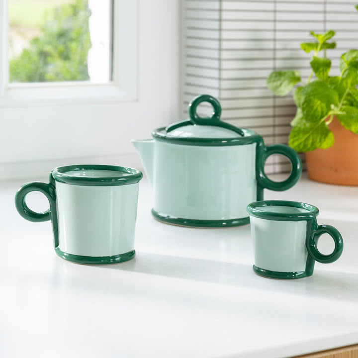 & klevering - Loop théière et tasses, vert