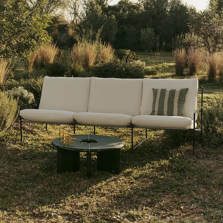 Ferm Living - Desert Outdoor Canapé 3 places, noir / blanc cassé (Pure Bouclé)