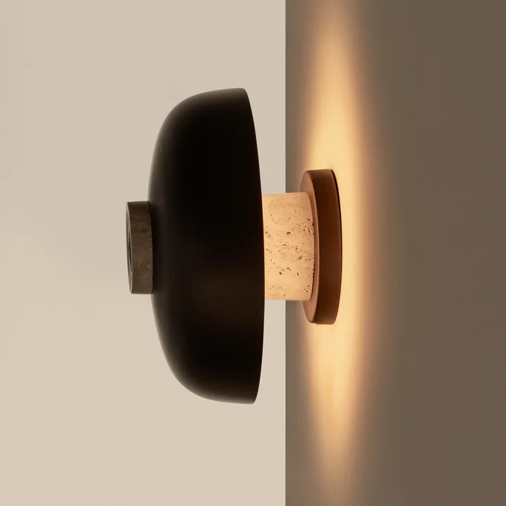 Audo - Reverse LED Applique murale, Ø 24 x H 15,5 cm, laiton bruni / pierre de travertin (câblage fixe)