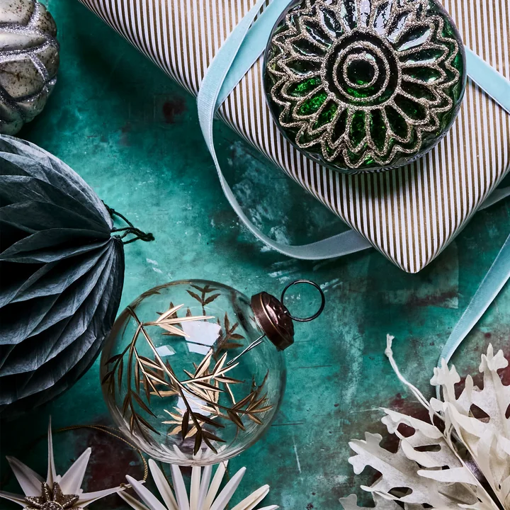 House Doctor - Leaf Ornement, Ø 7,5 cm, transparent / doré