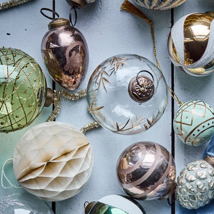 House Doctor - Leaf Ornement, Ø 7,5 cm, transparent / doré