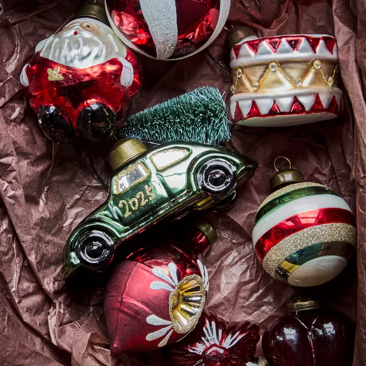 House Doctor - Xmas Cars Voitures décoratives, 5,5 cm, vert / or