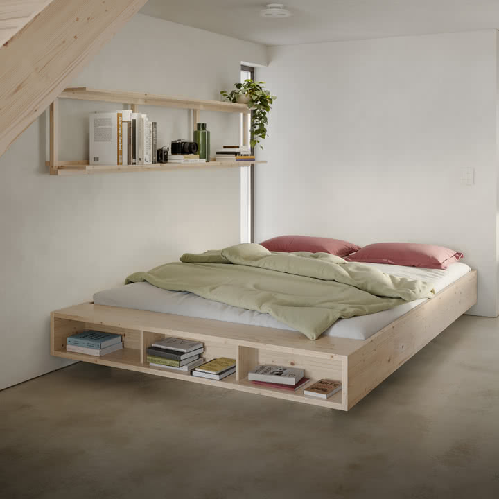 Karup Design - Groove Étagère murale, Wide et Merge Lit, pin naturel