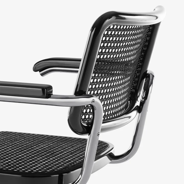 Thonet - S 64 V Serious Chaise avec accoudoirs, titane / noir graphite / cannage avec tissu de soutien en plastique (JS. by Jil Sander)