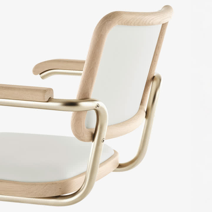 Thonet - S 64 P Nordic Chaise avec accoudoirs, nickelsilver / chêne huilé pigmenté blanc / alabaster white (JS. by Jil Sander)