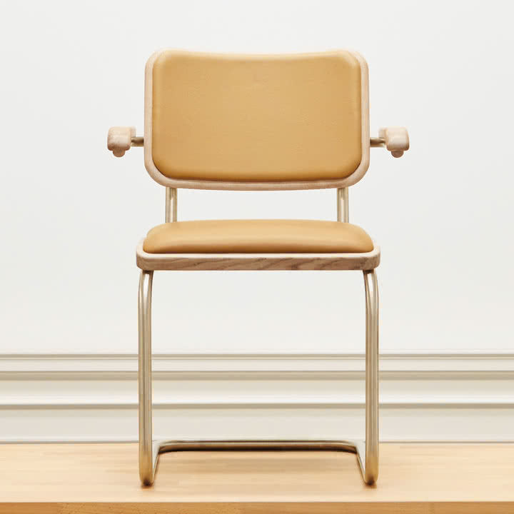 Thonet - S 64 P Nordic Chaise avec accoudoirs, nickelsilver / chêne huilé pigmenté blanc / light caramel (JS. by Jil Sander)