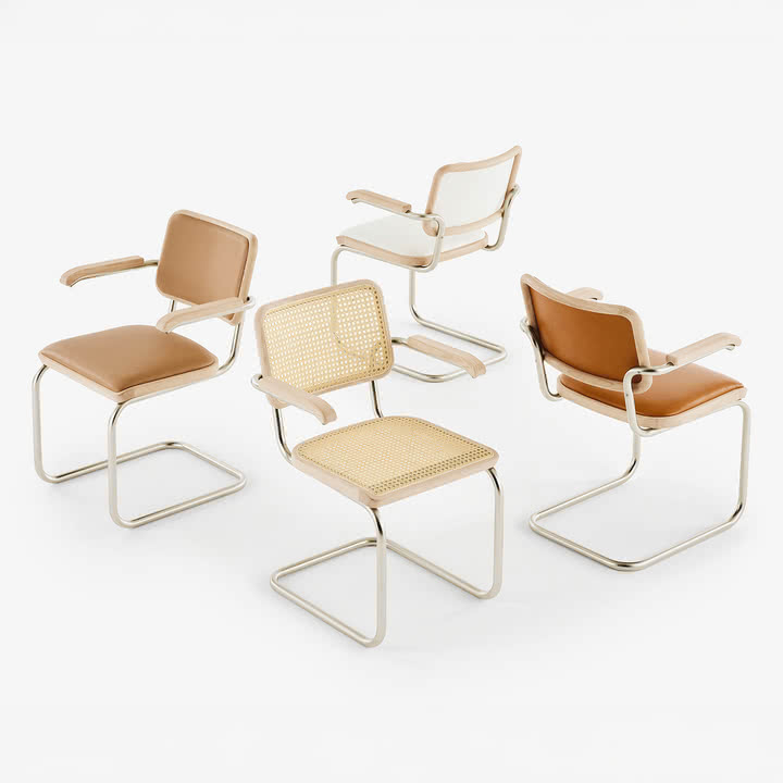 Thonet - S 64 P Nordic Chaise avec accoudoirs, nickelsilver / chêne huilé pigmenté blanc, groupe (JS. by Jil Sander)