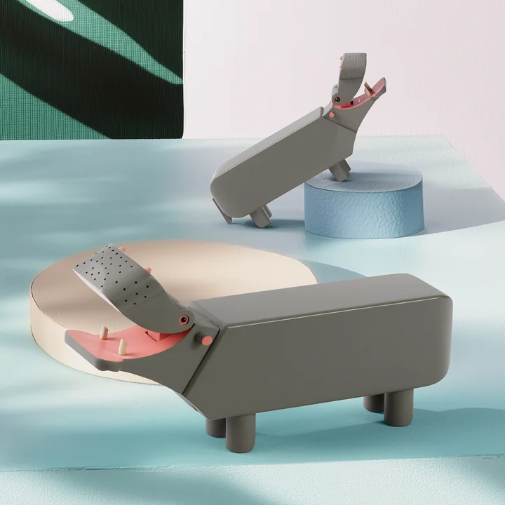 Kay Bojesen - Hippopotame en bois, L et S, hêtre, gris