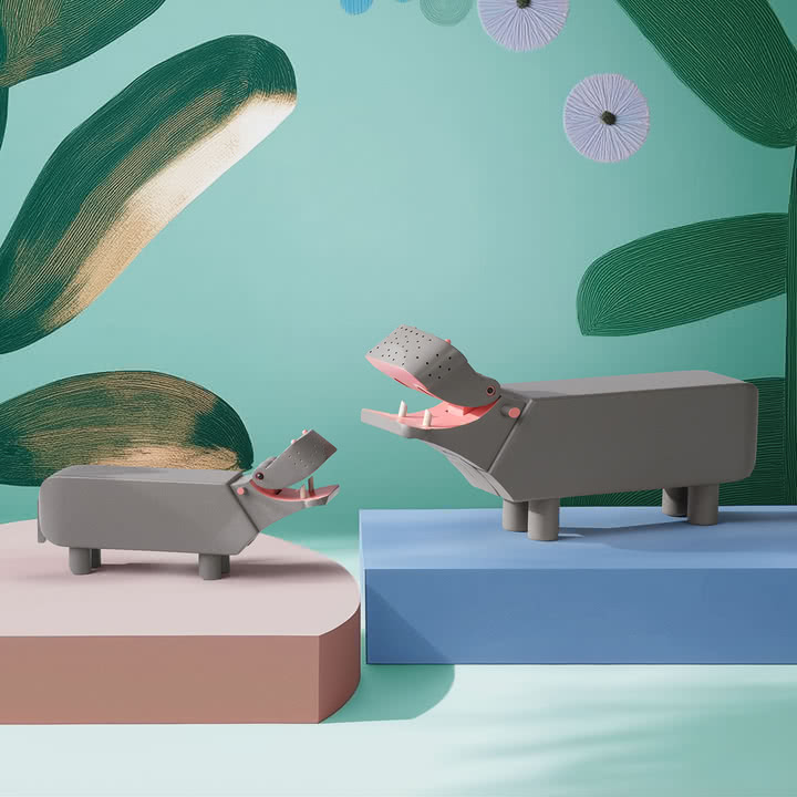 Kay Bojesen - Hippopotame en bois, L et S, hêtre, gris