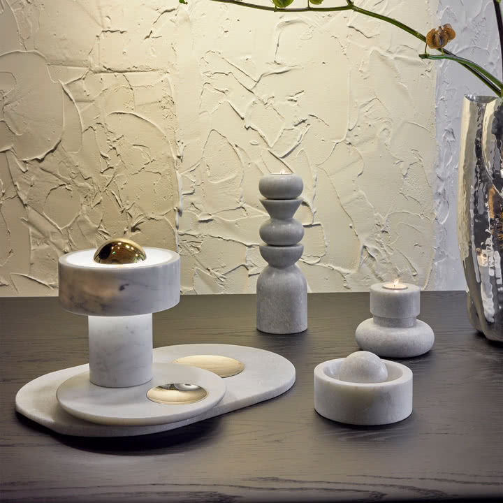 Tom Dixon - Stone Stacking Bougeoir, H 36 cm, blanc