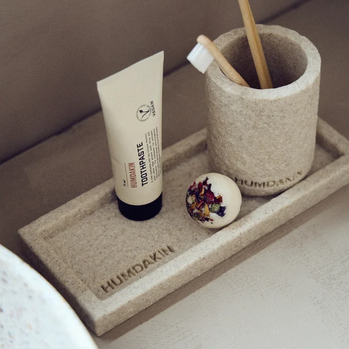 Humdakin - Plateau en grès, 10 x 25 cm, naturel et Porte-brosse à dents en grès, naturel