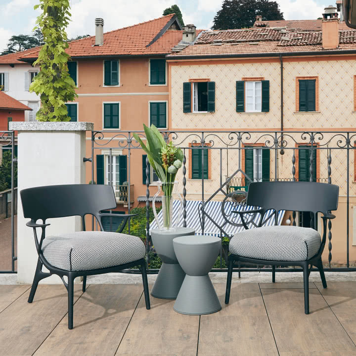 Kartell - A.I. Outdoor Lounge Chair, noir / blanc-noir (tissu Twill)