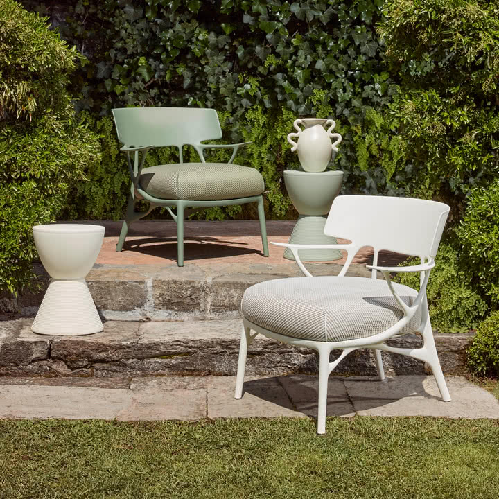 Kartell - A.I. Outdoor Lounge Chair, blanc / blanc-beige (tissu Twill)
