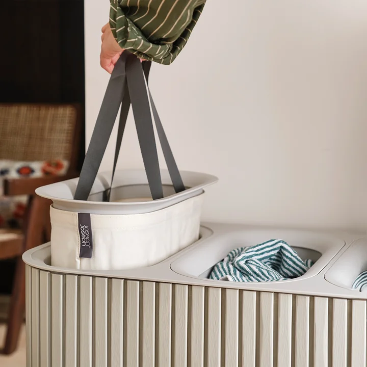 Joseph Joseph - Tota Trio Luxe Panier à linge à trois compartiments 90 l, bambou écru