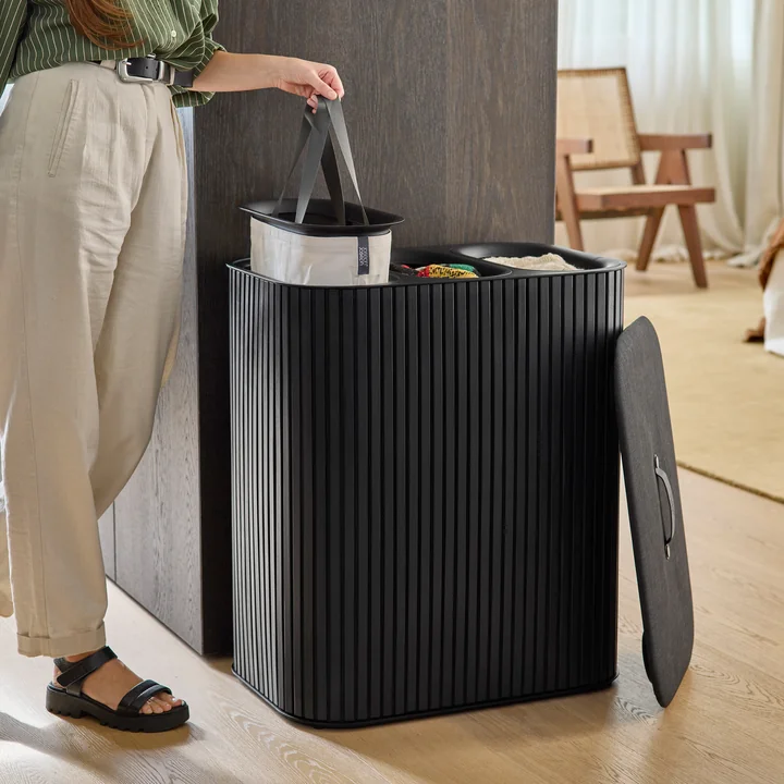 Joseph Joseph - Tota Trio Luxe Panier à linge à trois compartiments 90 l, bambou noir