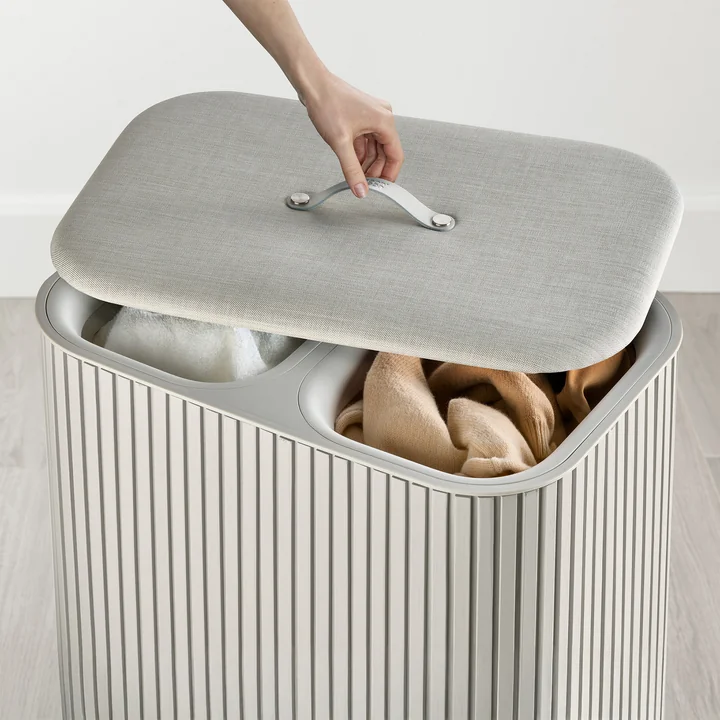 Joseph Joseph - Tota Twin Luxe Panier à linge à deux compartiments 90 l, bambou écru