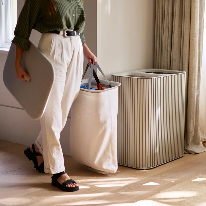 Joseph Joseph - Tota Twin Luxe Panier à linge à deux compartiments 90 l, bambou écru