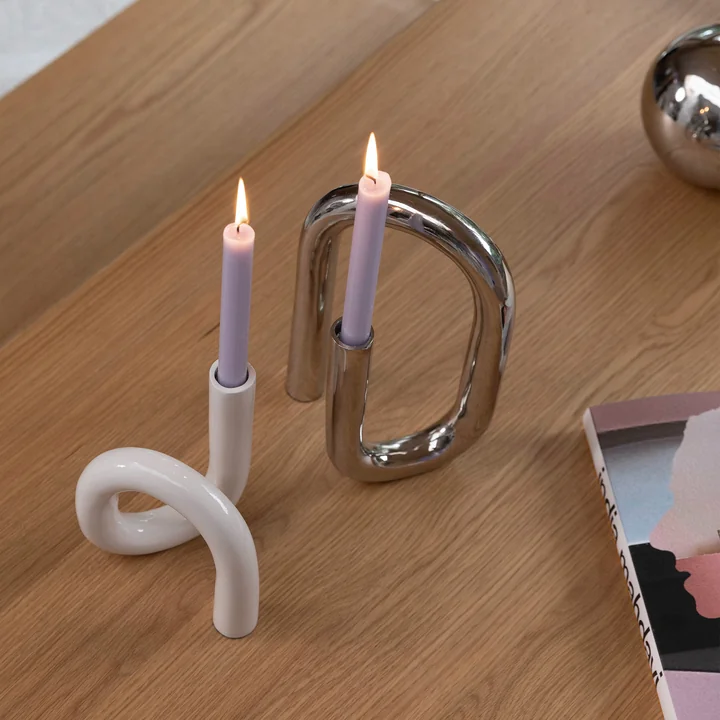 Zuiver - Tubo Bougeoir, large / beige et argenté