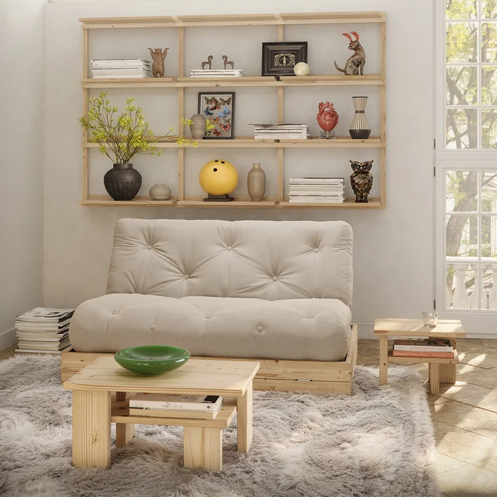 Karup Design - Japan Coffee Table et table d'appoint, pin naturel, Flip Raw Lit de jour