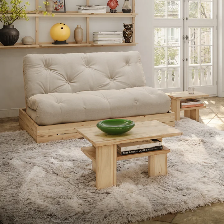 Karup Design - Japan Coffee Table et table d'appoint, pin naturel, Flip Raw Lit de jour