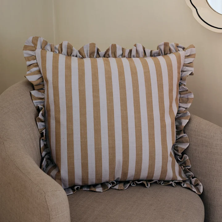 Broste Copenhagen - Ina Taie d'oreiller, 50 x 50 cm, dusty blue / brown kelp