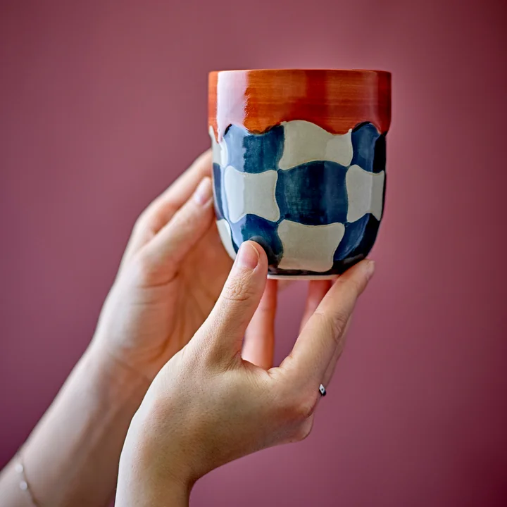 Bloomingville - Check Tasse 375 ml, bleu