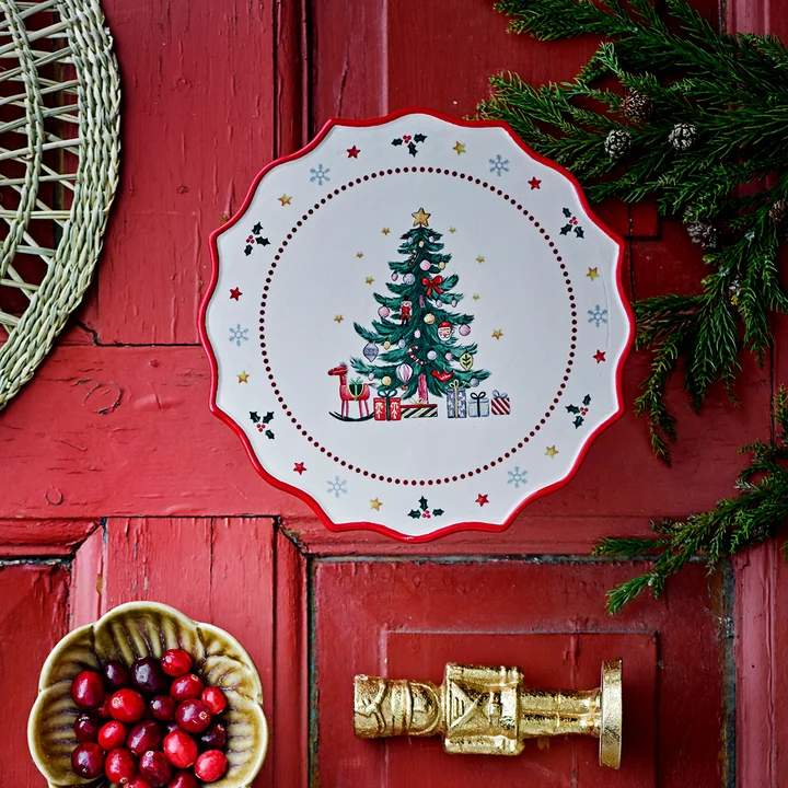 Bloomingville - Naive Assiette à gâteau, Ø 21 x H 9 cm, rouge