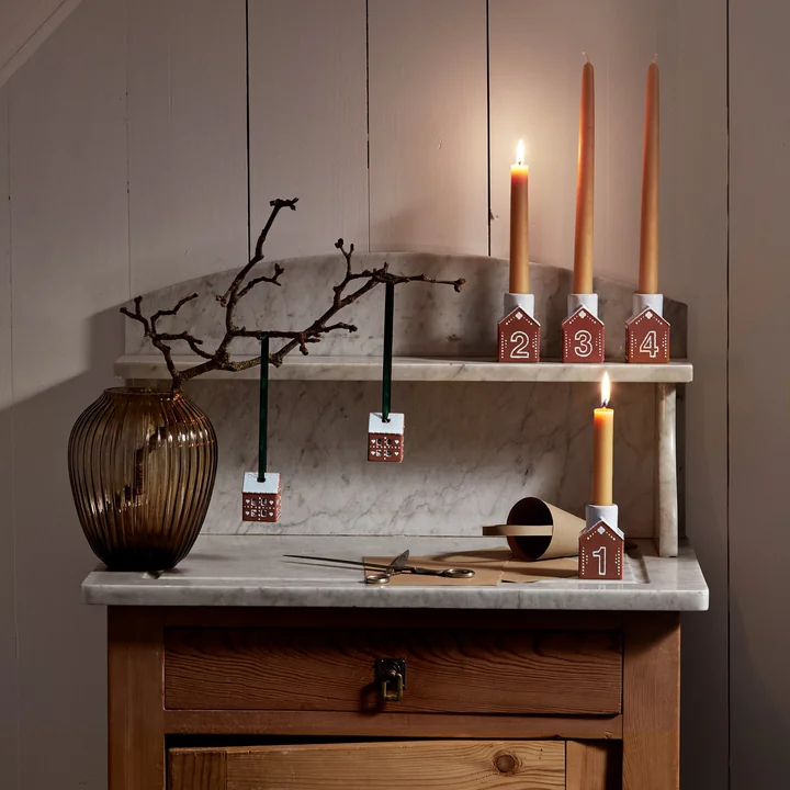 Kähler Design - Gingerbread Bougeoir de l'Avent, marron (lot de 4)