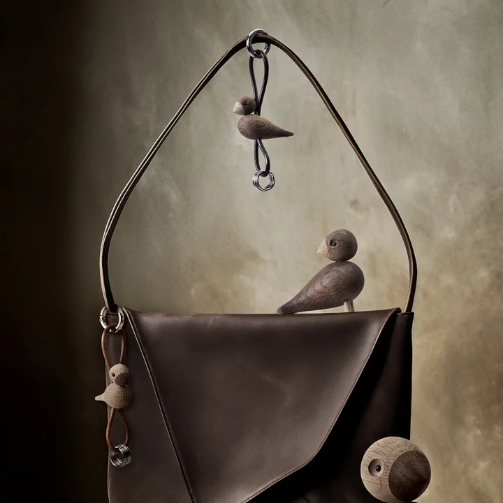 Kay Bojesen - Porte-clés oiseau, chêne non traité / or / cuir naturel