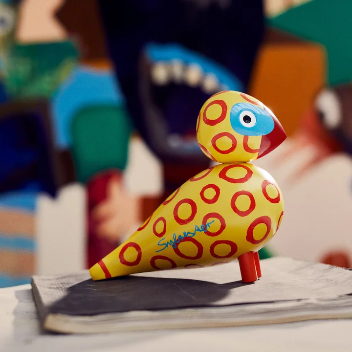 Kay Bojesen - Oiseau chanteur x Leif Sylvester 2025, H 15,5 cm, Blue Eyes, bleu / jaune / rouge