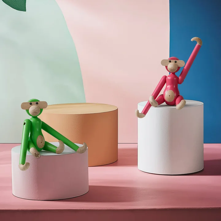 Kay Bojesen - Singe en bois mini, rose et vert clair