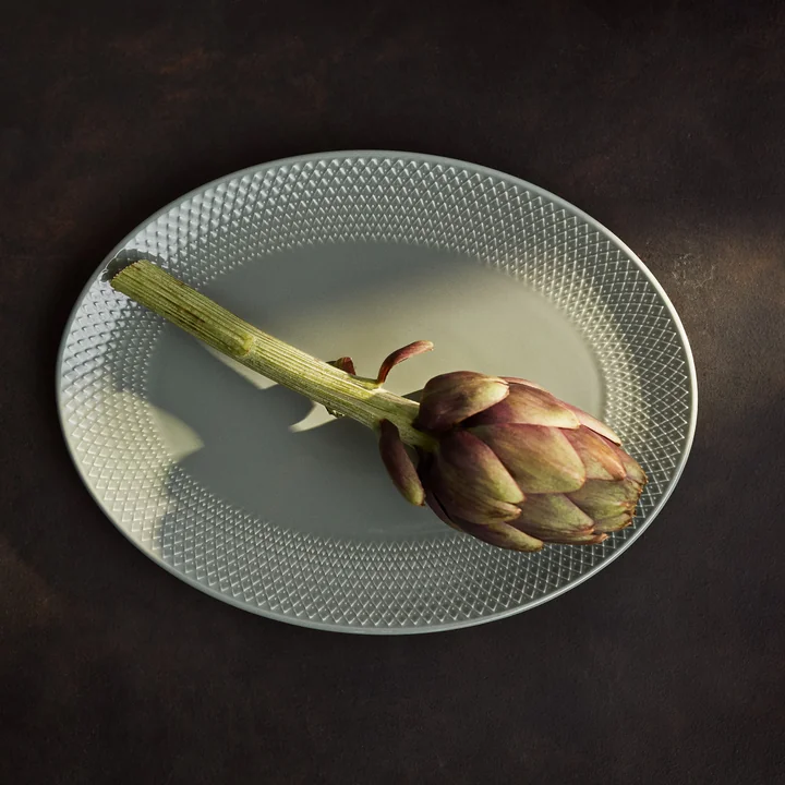 Lyngby Porcelæn - Rhombe Earth plat de service ovale 21,5 x 28,5 cm, moss
