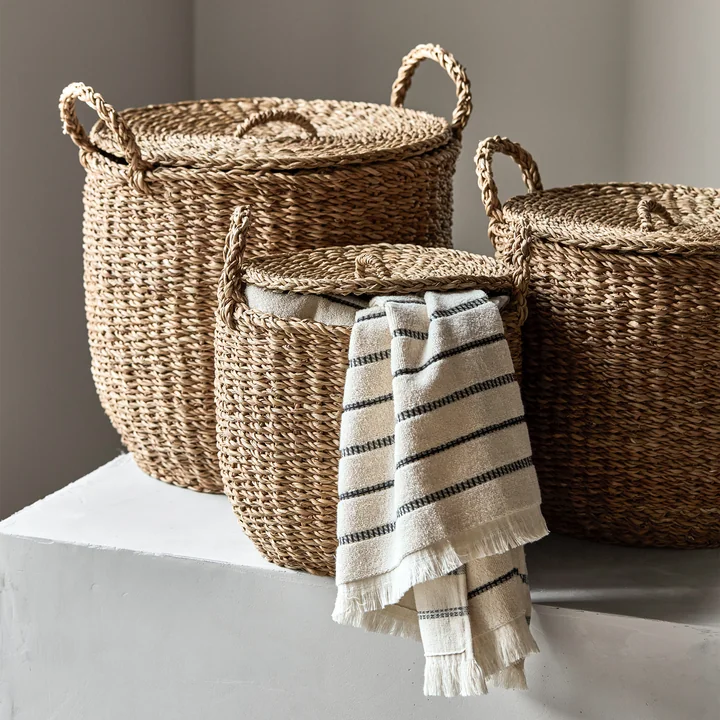 Meraki - Round Panier de rangement, Ø 29 x 27 cm, naturel (set de 3)
