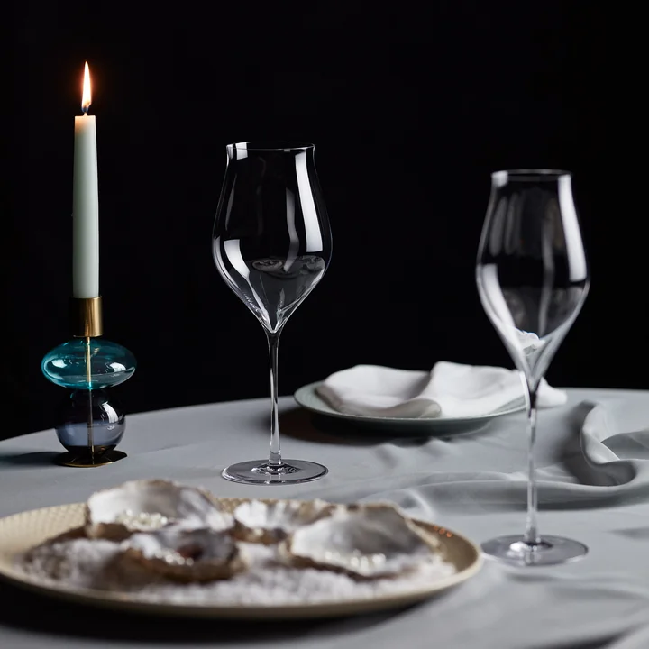 Holmegaard - Bubble bougeoir H 14 cm, bleu clair / smoke