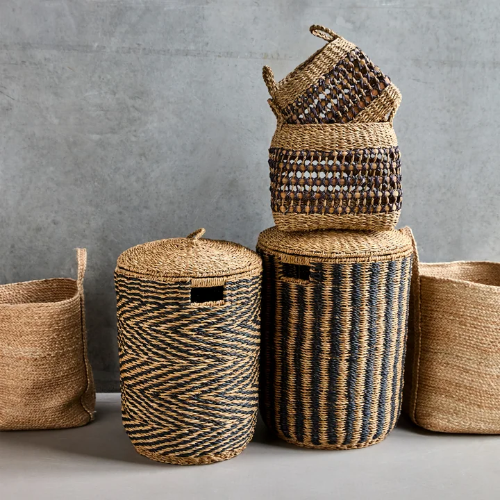 House Doctor - Cesto Panier à linge, H 57 cm, noir / naturel