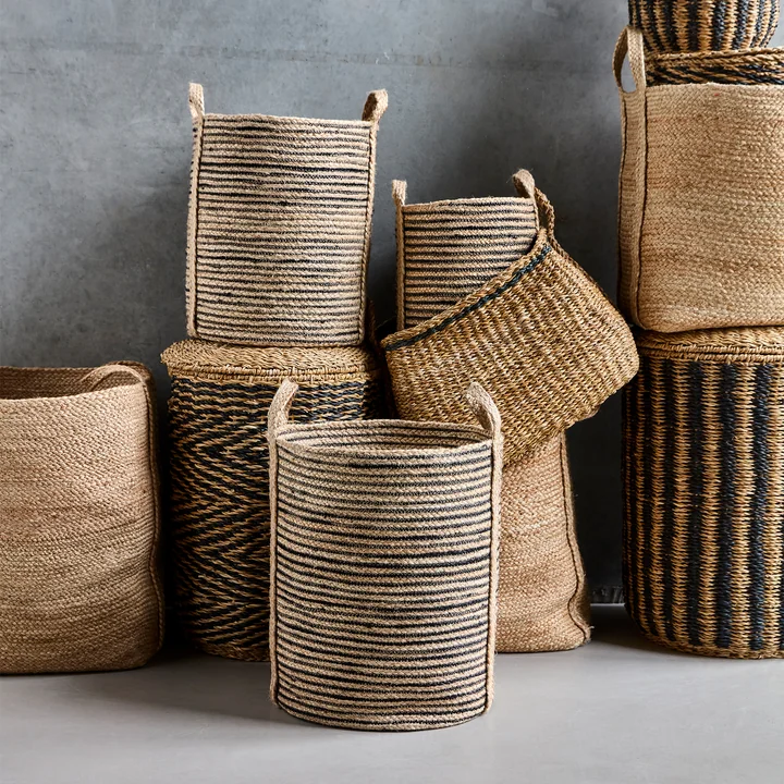 House Doctor - Dungi Corbeilles de rangement, H 37 cm, noir / naturel (lot de 3)