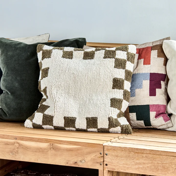 House Doctor - Chess Taie d'oreiller, 50 x 50 cm, vert / blanc cassé