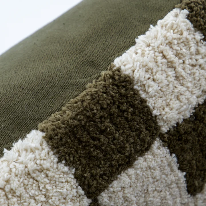 House Doctor - Chess Taie d'oreiller, 50 x 50 cm, vert / blanc cassé