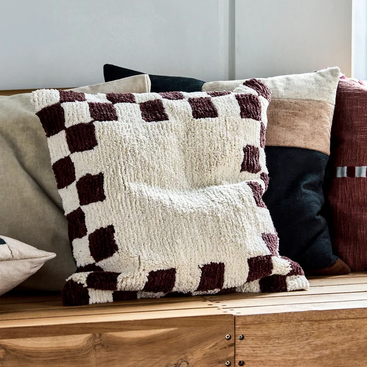 House Doctor - Chess Taie d'oreiller, 50 x 50 cm, marron / blanc cassé