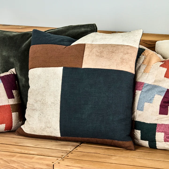 House Doctor - Patch Taie d'oreiller, 50 x 50 cm, noir / sable / marron