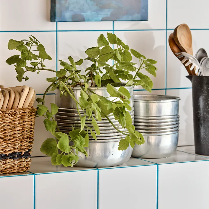 House Doctor - Groove Pot de fleurs, finition argent antique (set de 2)