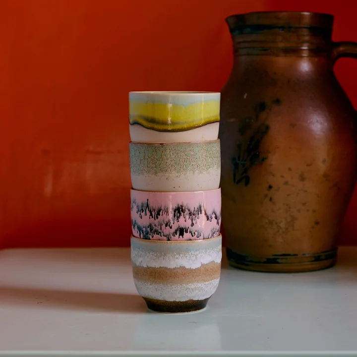 HKliving - 70's Tasse à café, 250 ml, deco (set de 4)