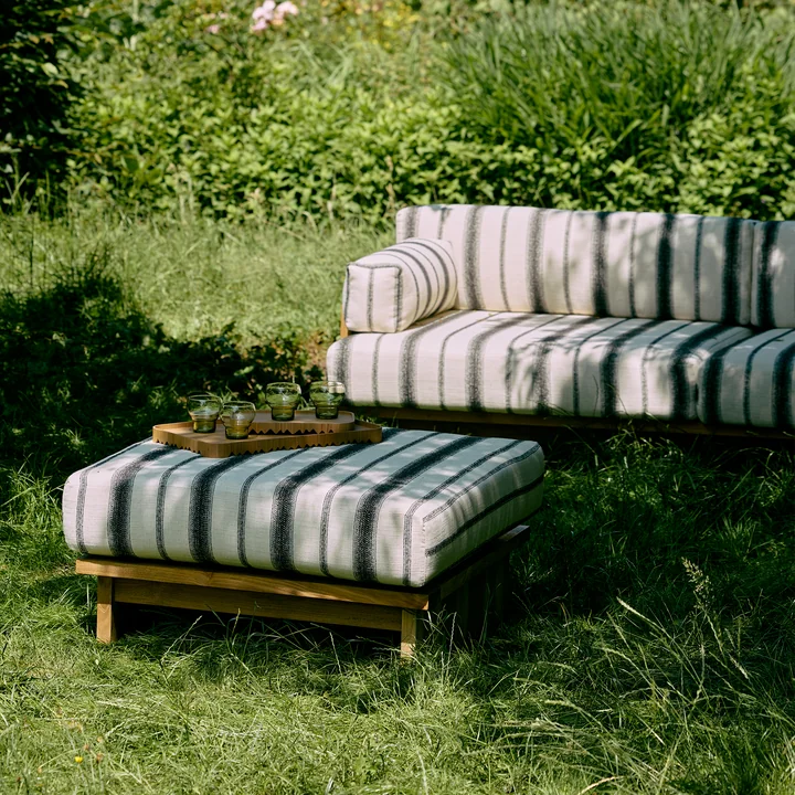 HKliving - Tabouret Outdoor, teck / chalkstripe