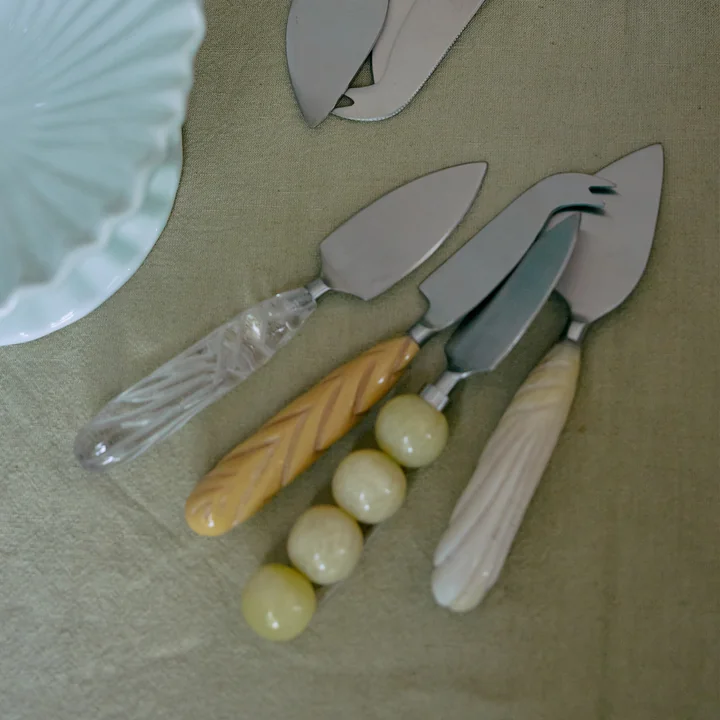 HKliving - Set de couteaux à fromage, lemon et cream