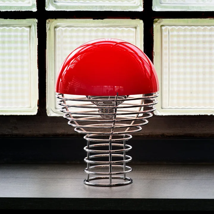 Verpan - Wire LED Lampe de table avec accu, Ø 18 cm, chrome / rouge