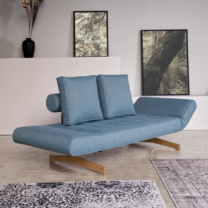 Innovation Living - Ghia Wood Canapé-lit, 210 x 93 cm, bleu clair (525 Mixed Dance )