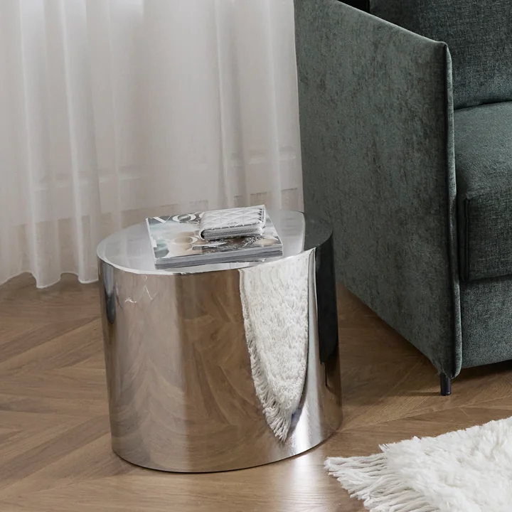 Innovation Living - Tin Drum Table d'appoint, Ø 40 x 35 cm, chrome
