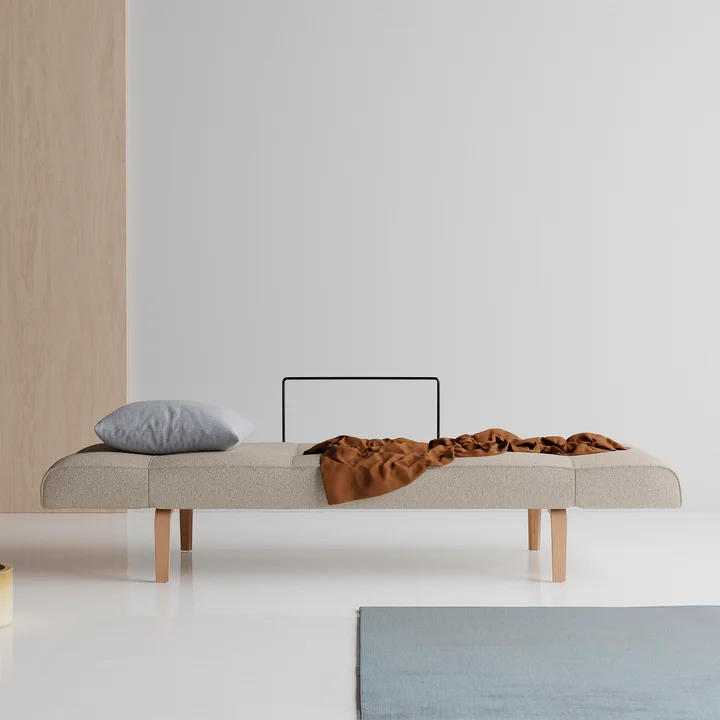 Innovation Living - Zeal Bow Canapé-lit, 200 x 72 cm, chêne naturel / beige (539 Bouclé)